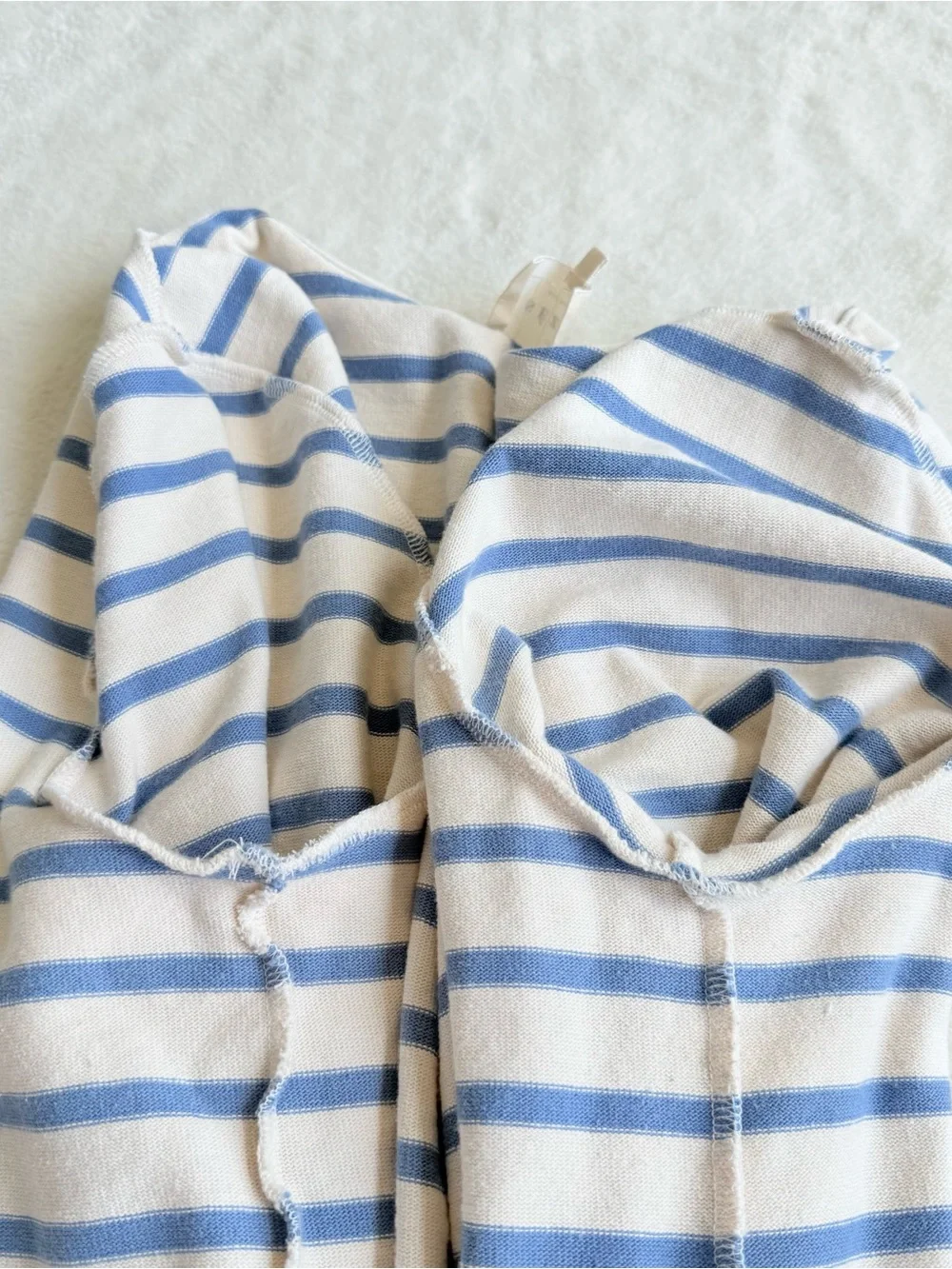 Sezane Colette Cotton Stripes Ivory Blue Crewneck Long Sleeve T-shirt L - Picture 9 of 10